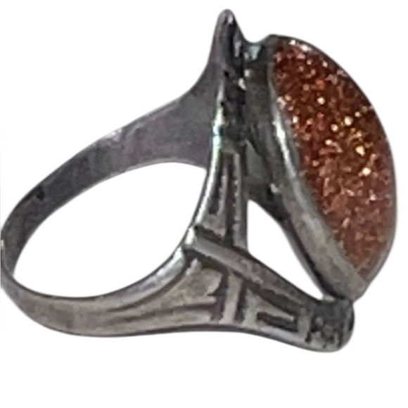 Vintage Navajo Sunstone Stamped Sterling Silver Ring from 1920's sz 4 - Picture 3 of 9